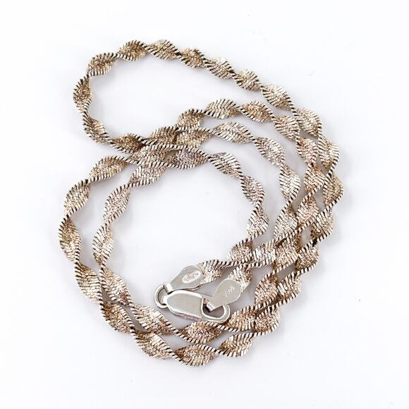Vintage Italy Sterling Silver 925 3.7mm Twisted Chain Necklace 16” - Picture 1 of 3